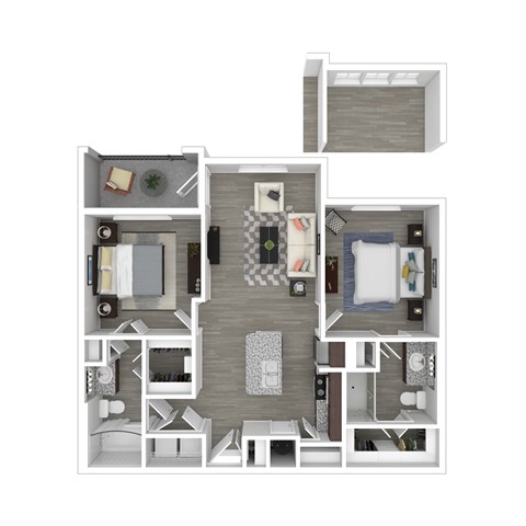 Floor plan for 2 beds, 2 baths, 982 sqft